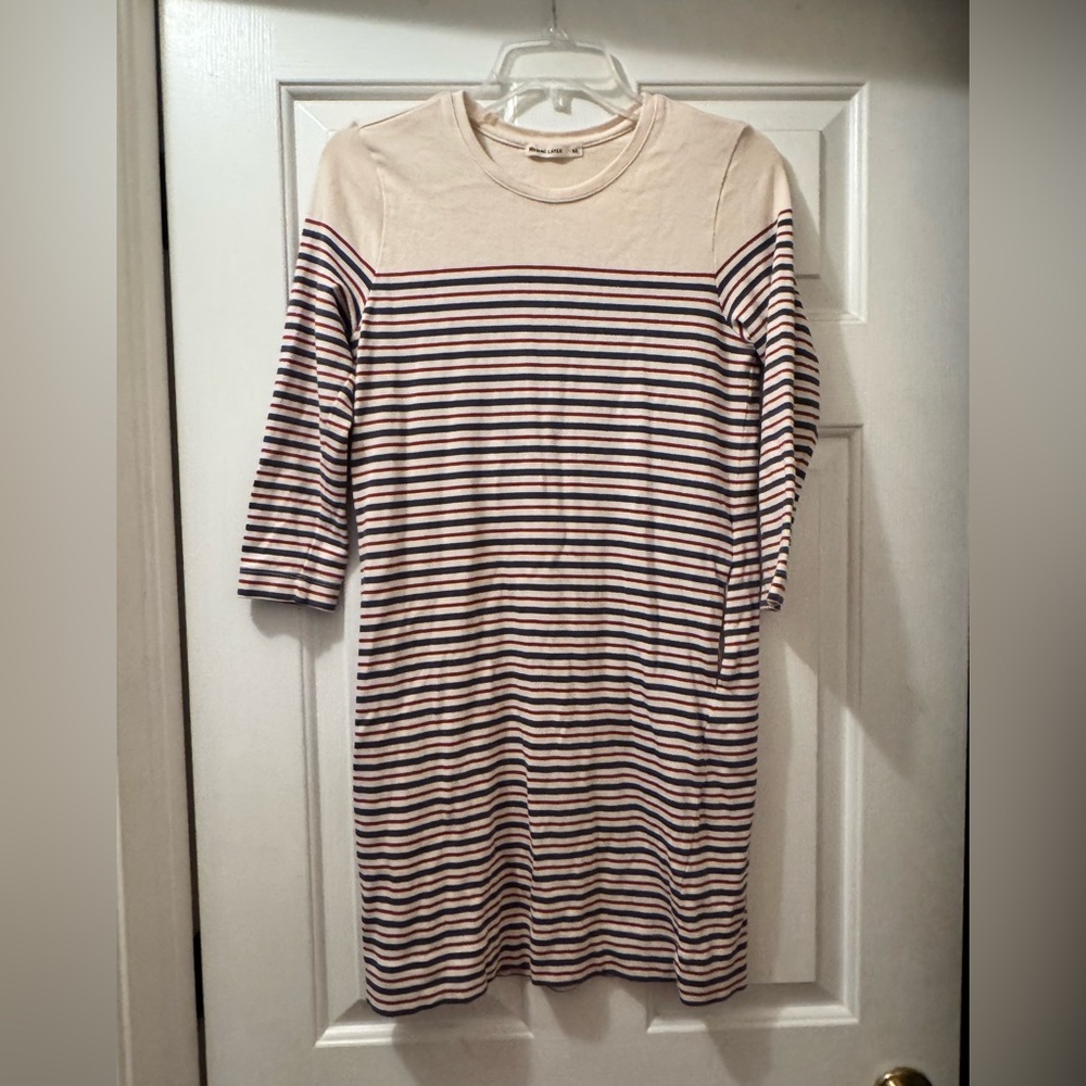 Marine Layer White and Red Sheath Dress 3/4 Raglan Sleeves
